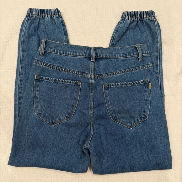NWOT Vibrant Women’s Distressed Blue High Waisted Denim Jean Joggers Size Large - Picture 5 of 14